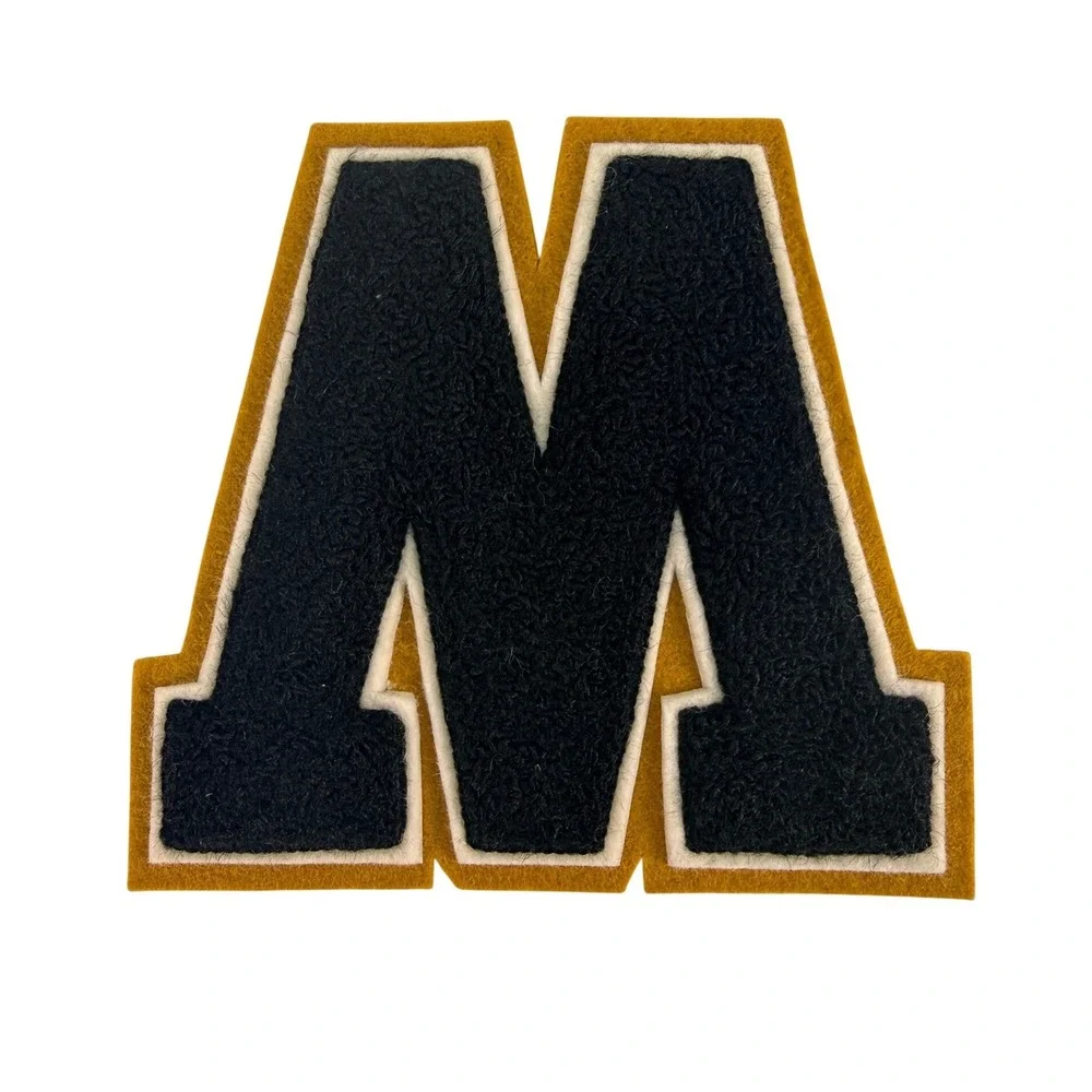 Vintage Chenille Varsity Letter Patch Black Gold White M W 6.25